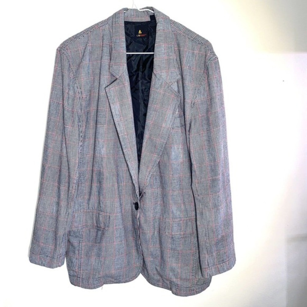 Vintage 90s Dark Academia Liz Claiborne XL 12 Plaid Checkered Blazer Jacket